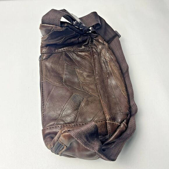 Vintage Italian Leather Oversized‎ Fanny Pack Bag 6 Pockets Adjustable Brown - Picture 3 of 7